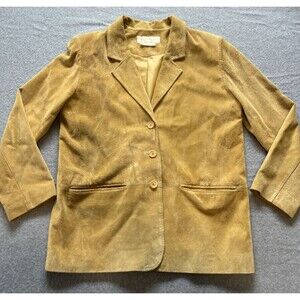 Margaret Godfrey Blazer Jacket 10P Yellow Suede Leather Lined Western Boho prep